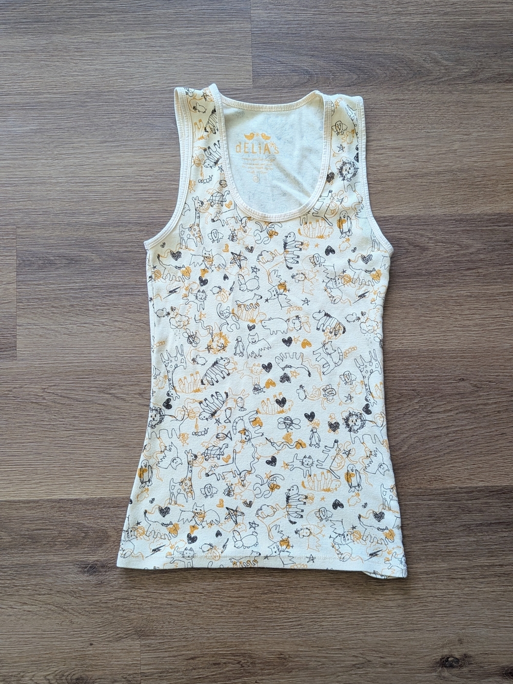 dELiA*s Girls' Yellow Animal Doodle Ribbed Tank Top